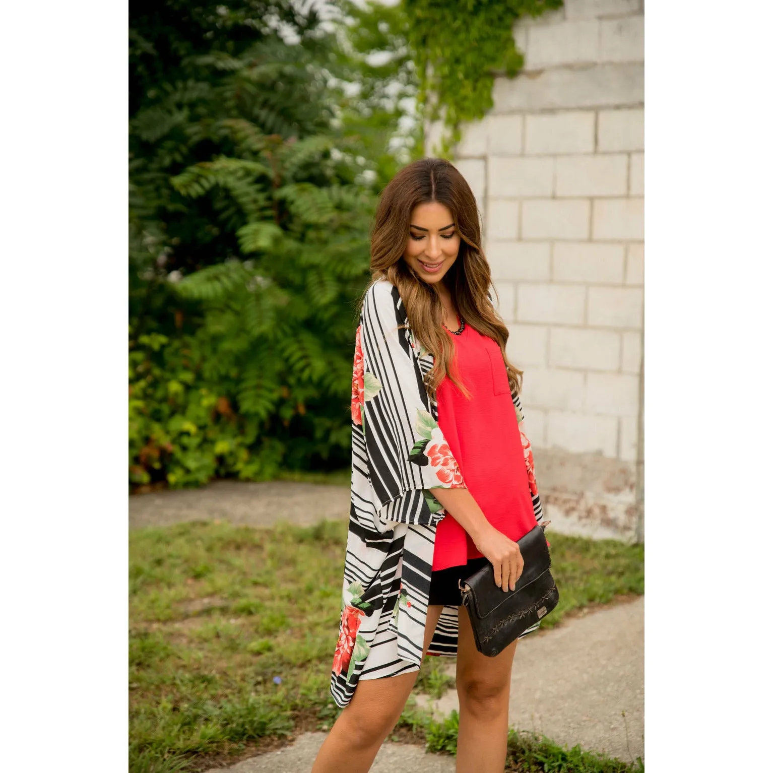 Multi Striped Floral Kimono