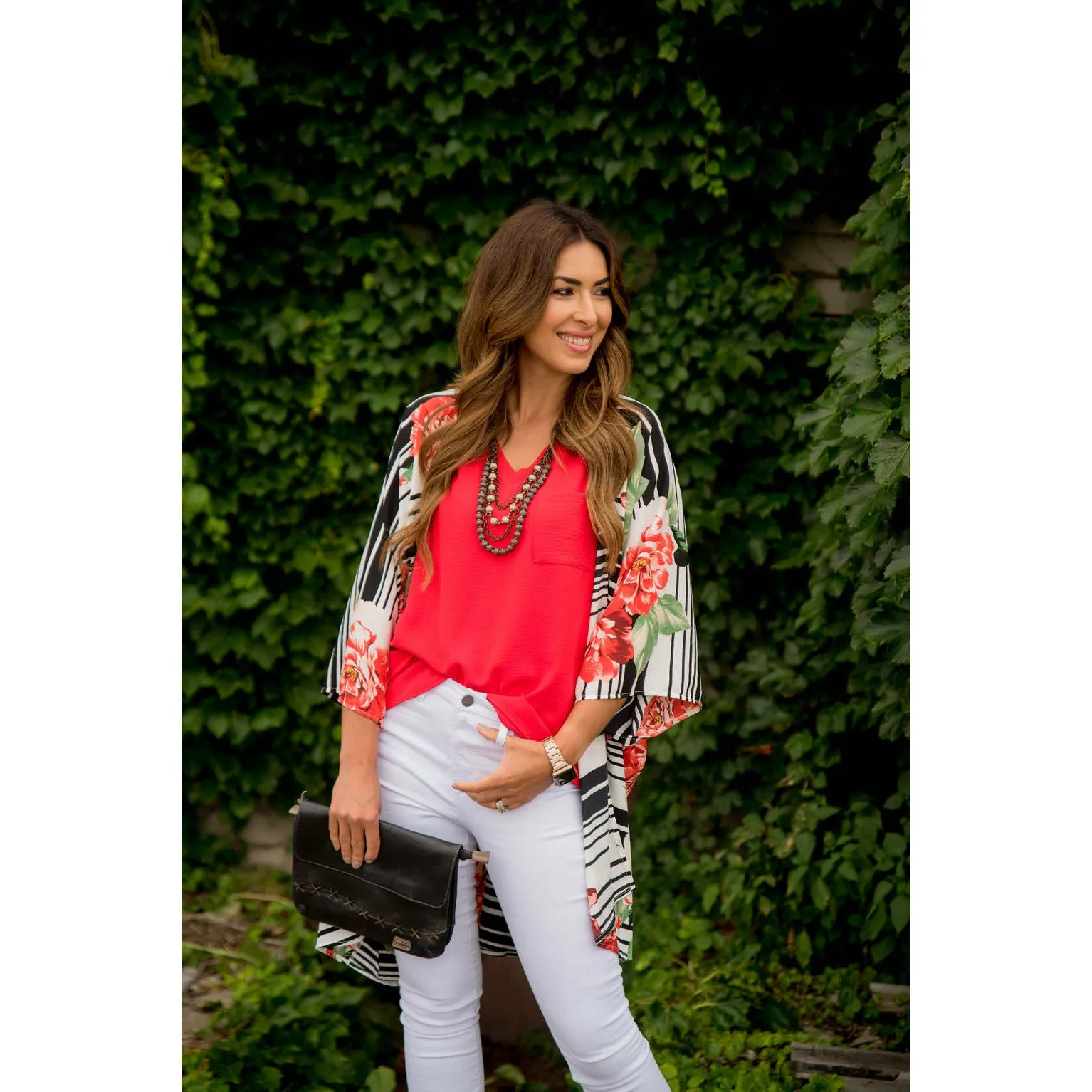 Multi Striped Floral Kimono