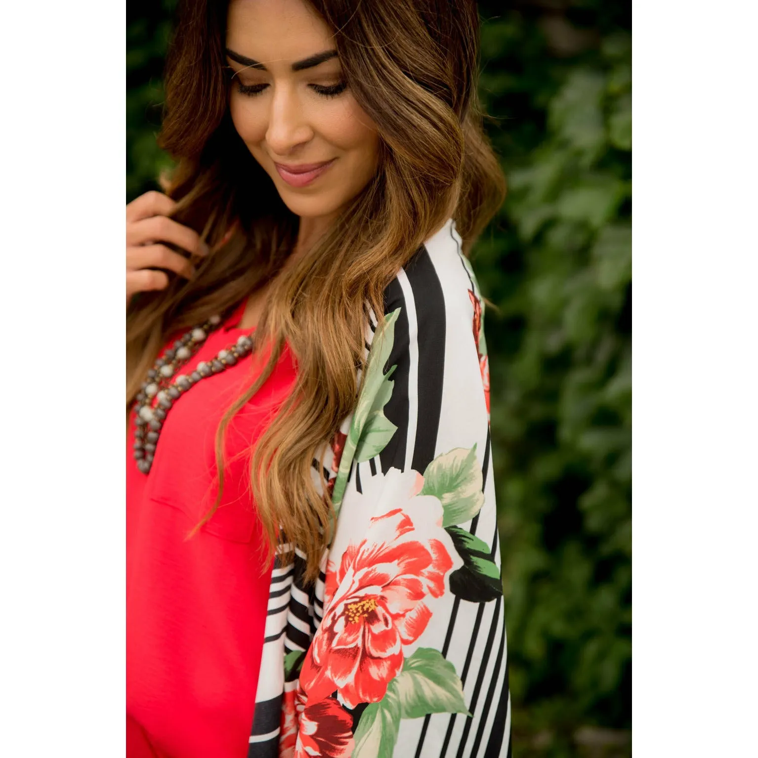 Multi Striped Floral Kimono