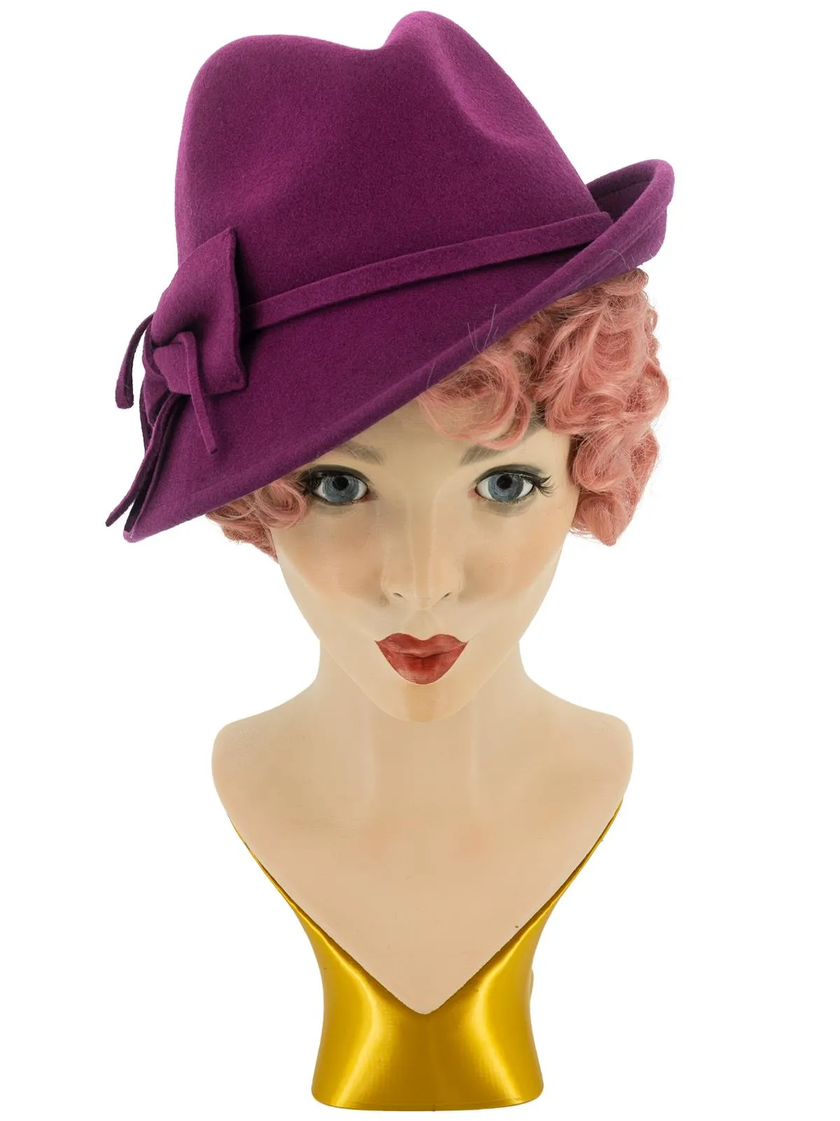 Plum 1940s Style Wool Felt Trilby Hat