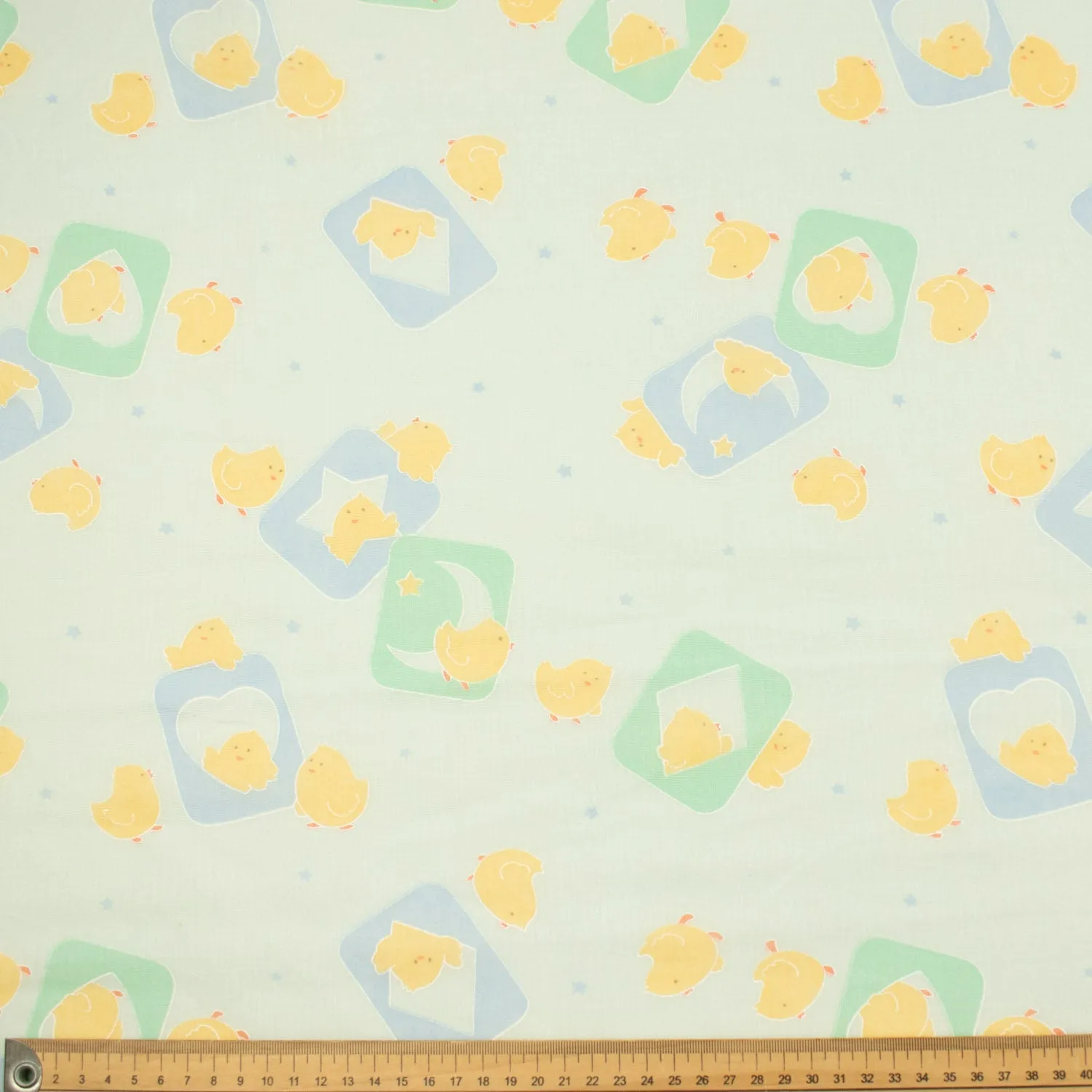 Printed Cotton Voile Design-77 Yellow Chicks on Mint