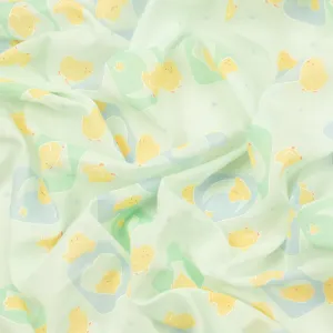 Printed Cotton Voile Design-77 Yellow Chicks on Mint