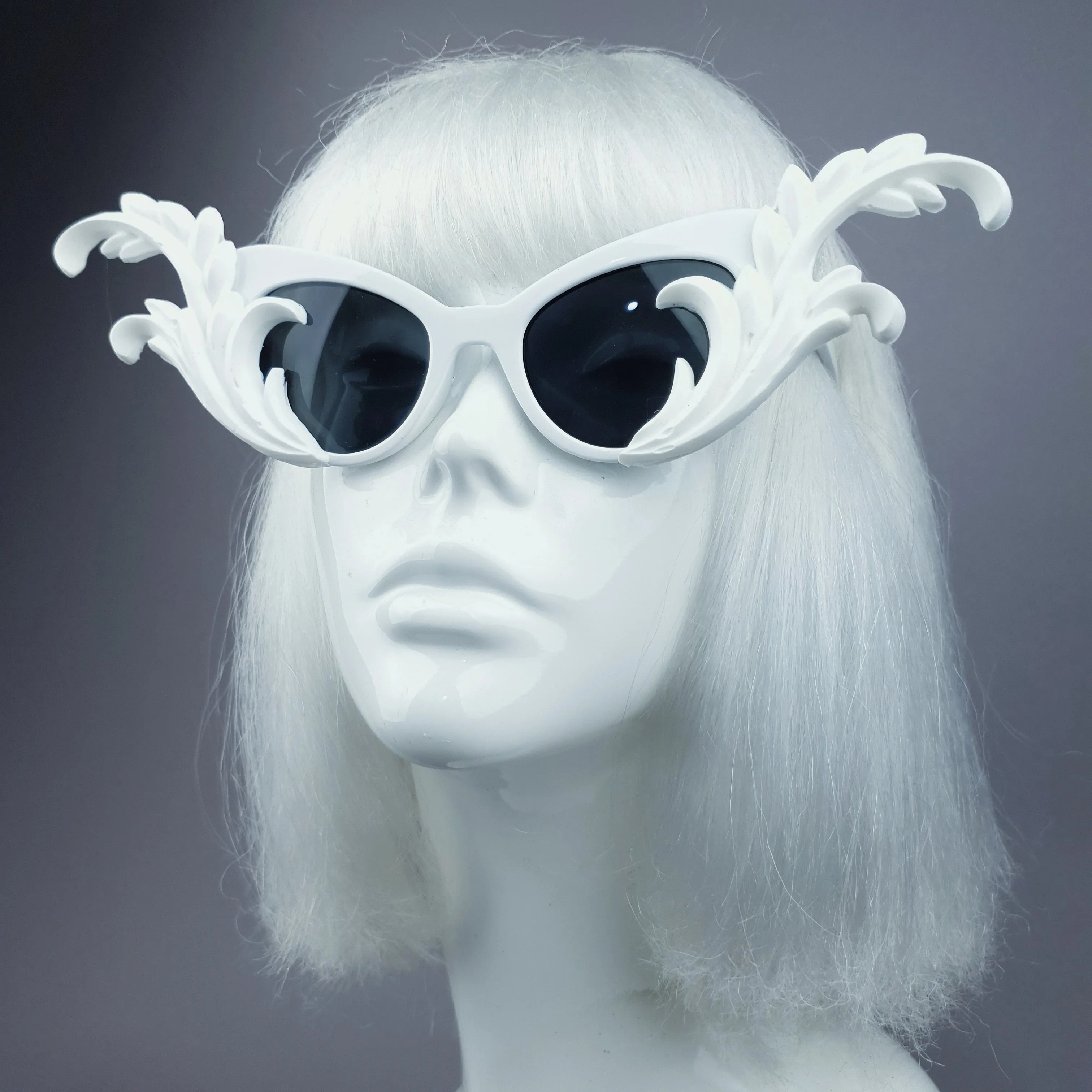 "Kokoro" White OTT Filigree Statement Sunglasses