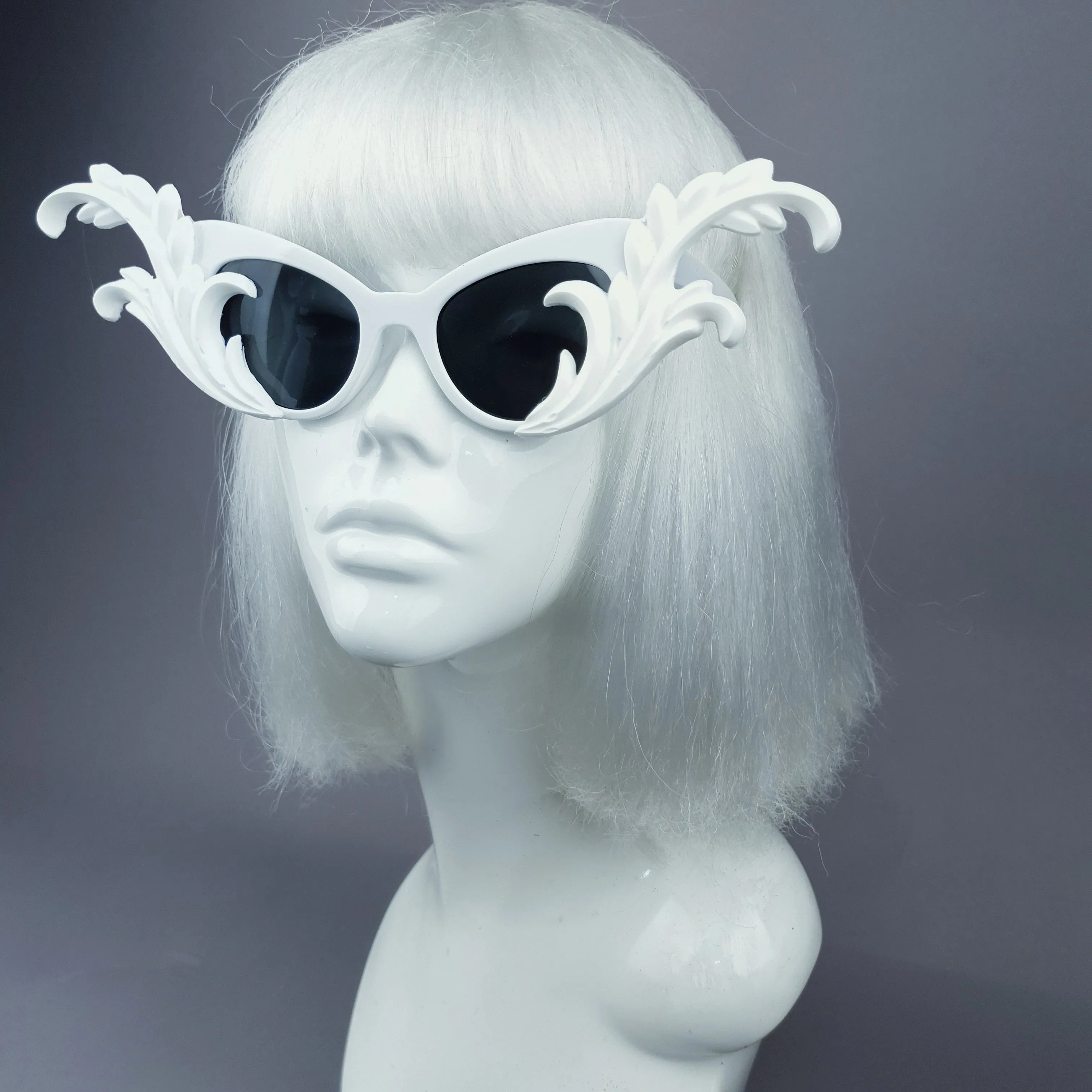 "Kokoro" White OTT Filigree Statement Sunglasses