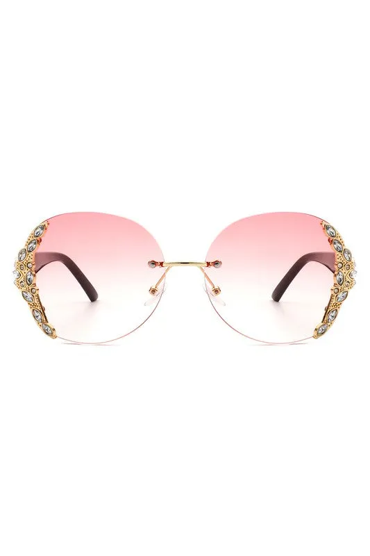 Radiant Glimmer: Oversized Rhinestone Rimless Sunglasses