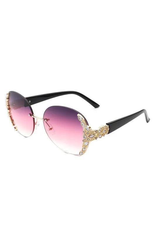 Radiant Glimmer: Oversized Rhinestone Rimless Sunglasses