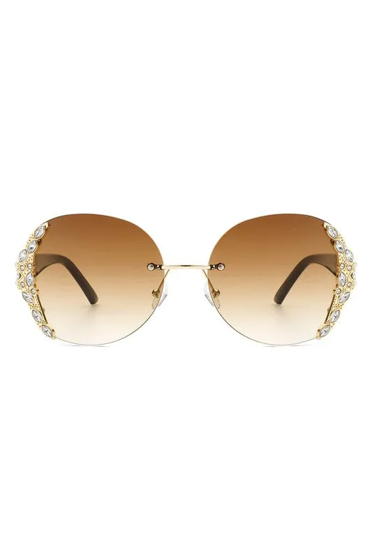 Radiant Glimmer: Oversized Rhinestone Rimless Sunglasses