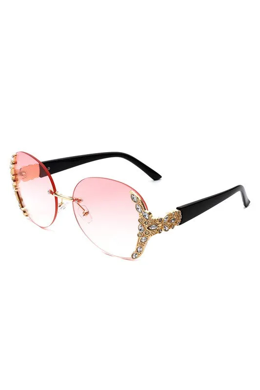 Radiant Glimmer: Oversized Rhinestone Rimless Sunglasses