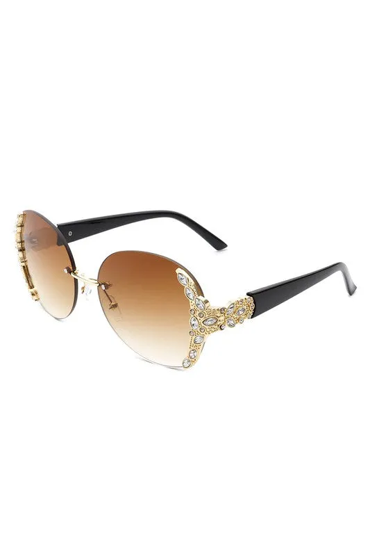 Radiant Glimmer: Oversized Rhinestone Rimless Sunglasses