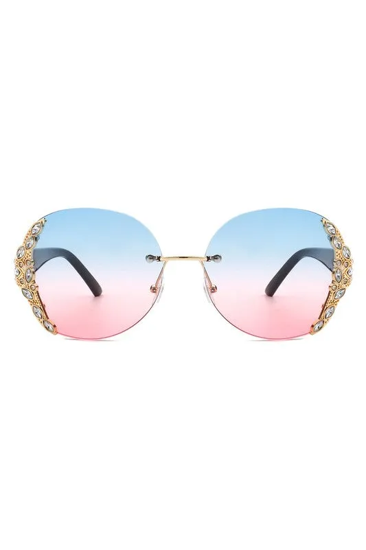 Radiant Glimmer: Oversized Rhinestone Rimless Sunglasses