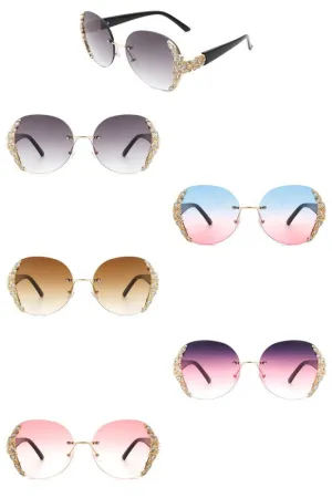 Radiant Glimmer: Oversized Rhinestone Rimless Sunglasses