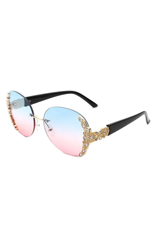 Radiant Glimmer: Oversized Rhinestone Rimless Sunglasses