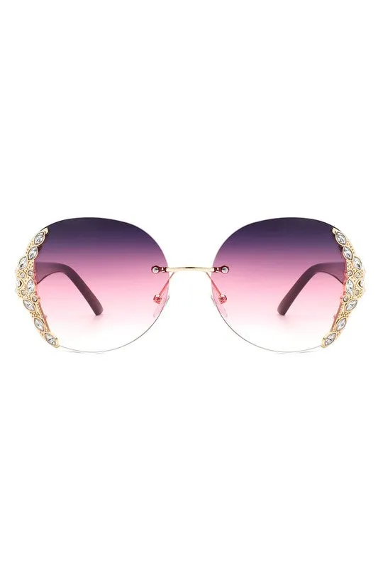 Radiant Glimmer: Oversized Rhinestone Rimless Sunglasses