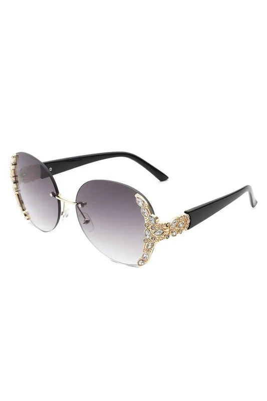 Radiant Glimmer: Oversized Rhinestone Rimless Sunglasses