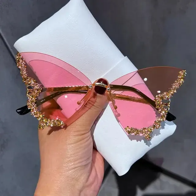 Rimless Diamond Butterfly Sunglasses