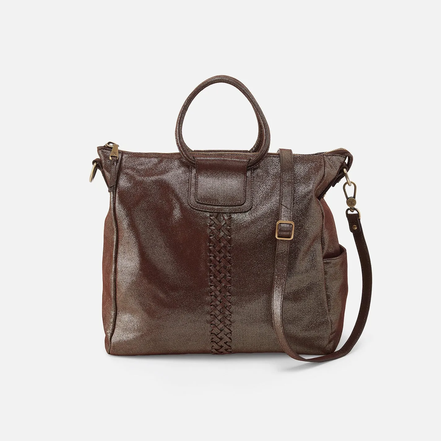 Sheila Large Satchel In Metallic Leather - Coffee Galaxy