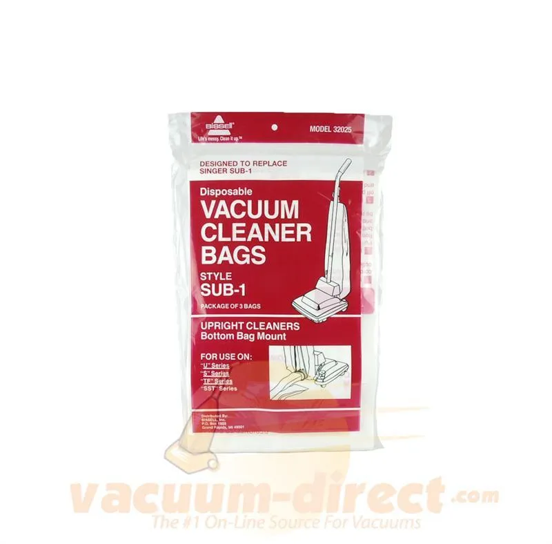 Singer Style SUB-1 Upright Bottom Bag Mount Vacuum Bags by Bissell, 3 Pack