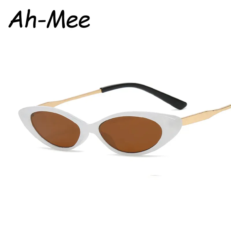 Small Cat Eye Style Cycling Sunglasses Narrow Tinted Color Lens Sun Glasses Metal Frame Candy Color Internet Celebrity Recommend