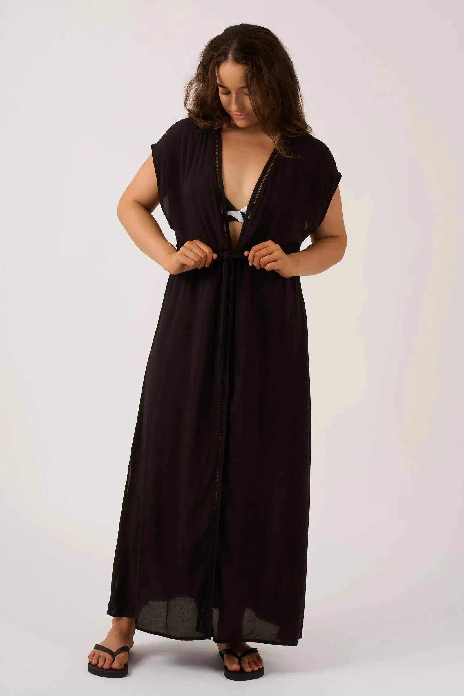 Sustainable Viscose Maxi Kimono - Black