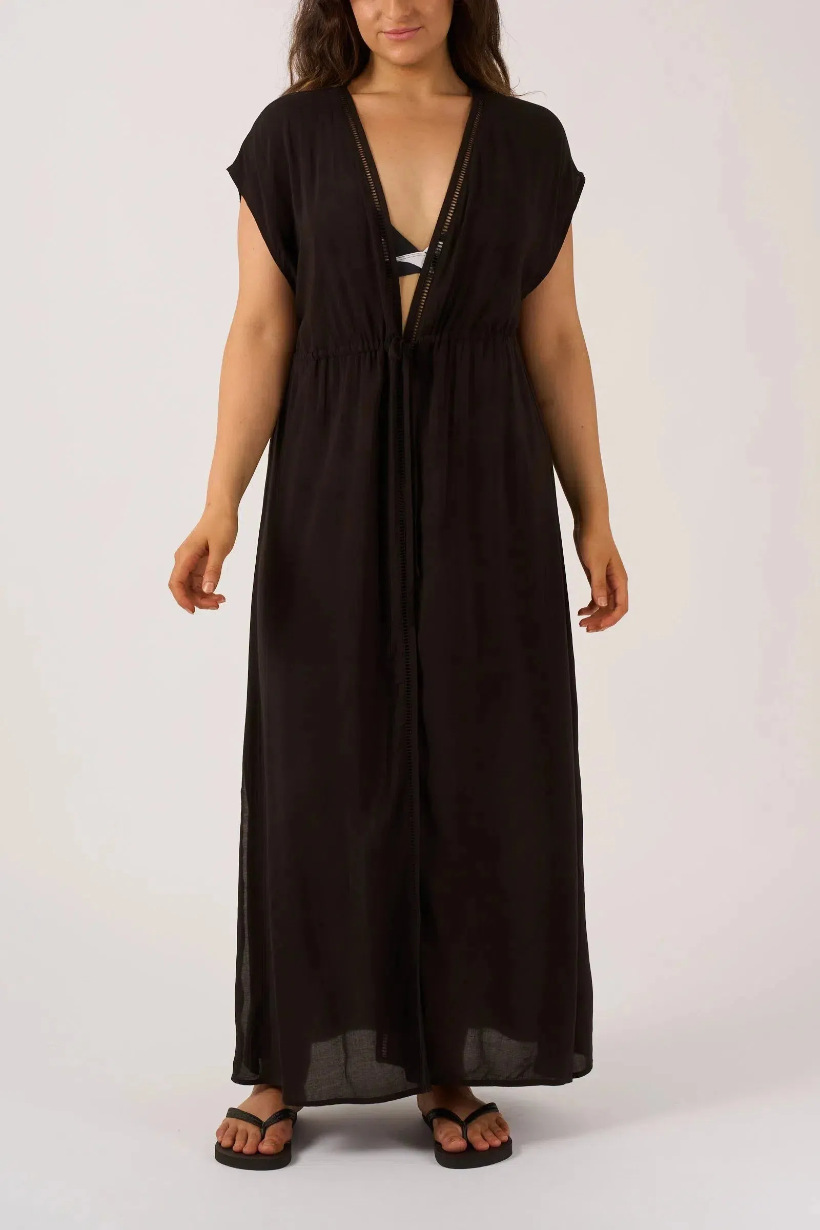 Sustainable Viscose Maxi Kimono - Black