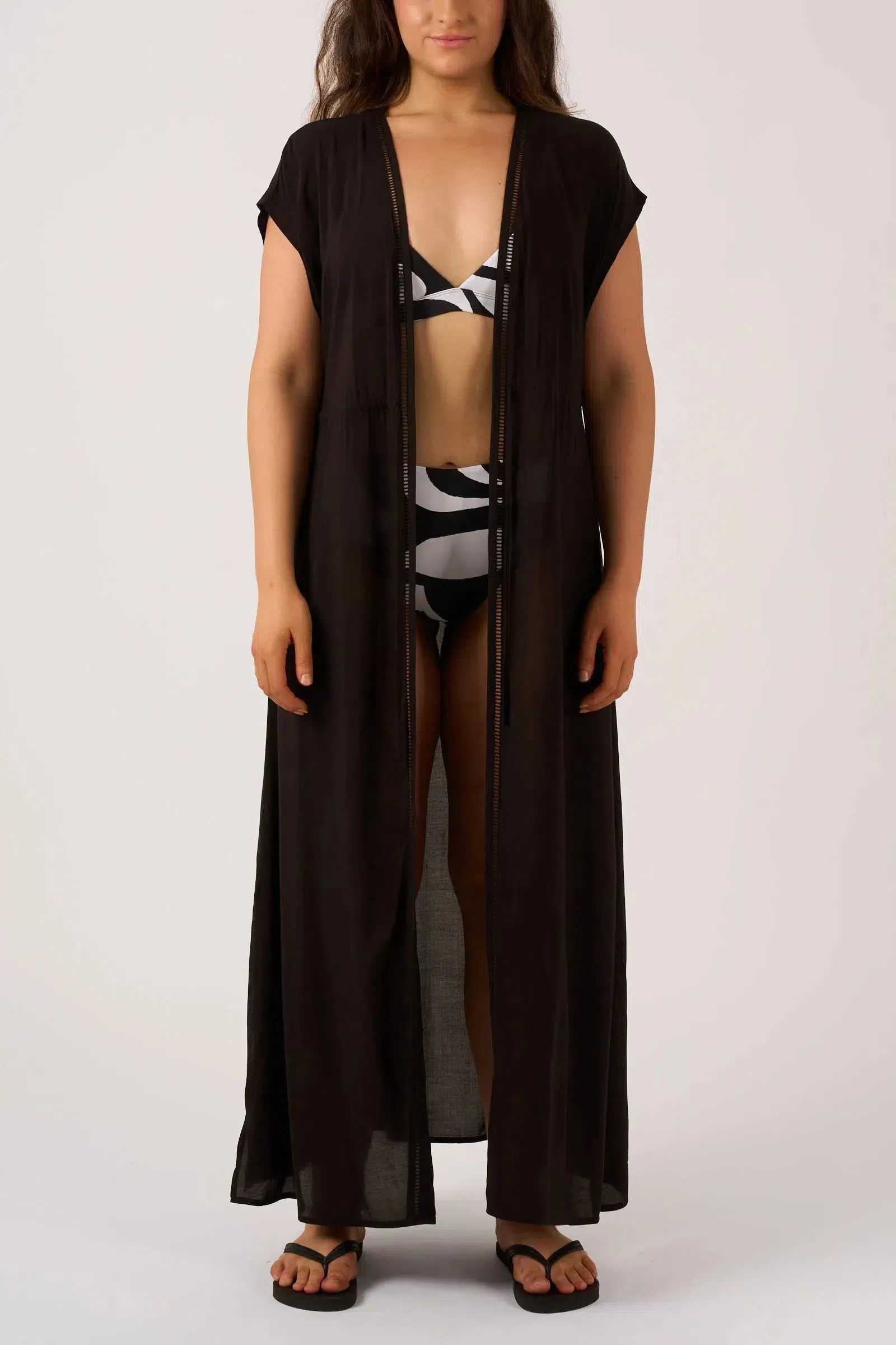 Sustainable Viscose Maxi Kimono - Black