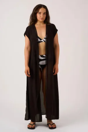 Sustainable Viscose Maxi Kimono - Black