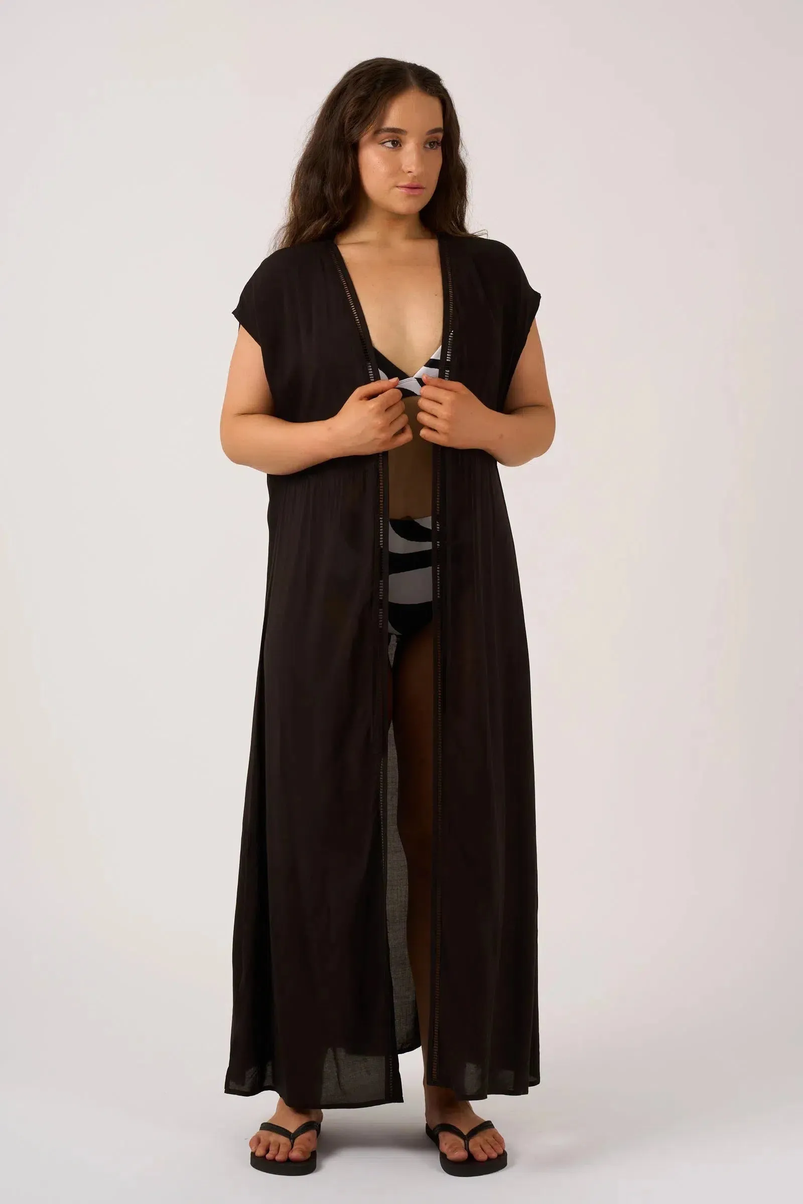 Sustainable Viscose Maxi Kimono - Black