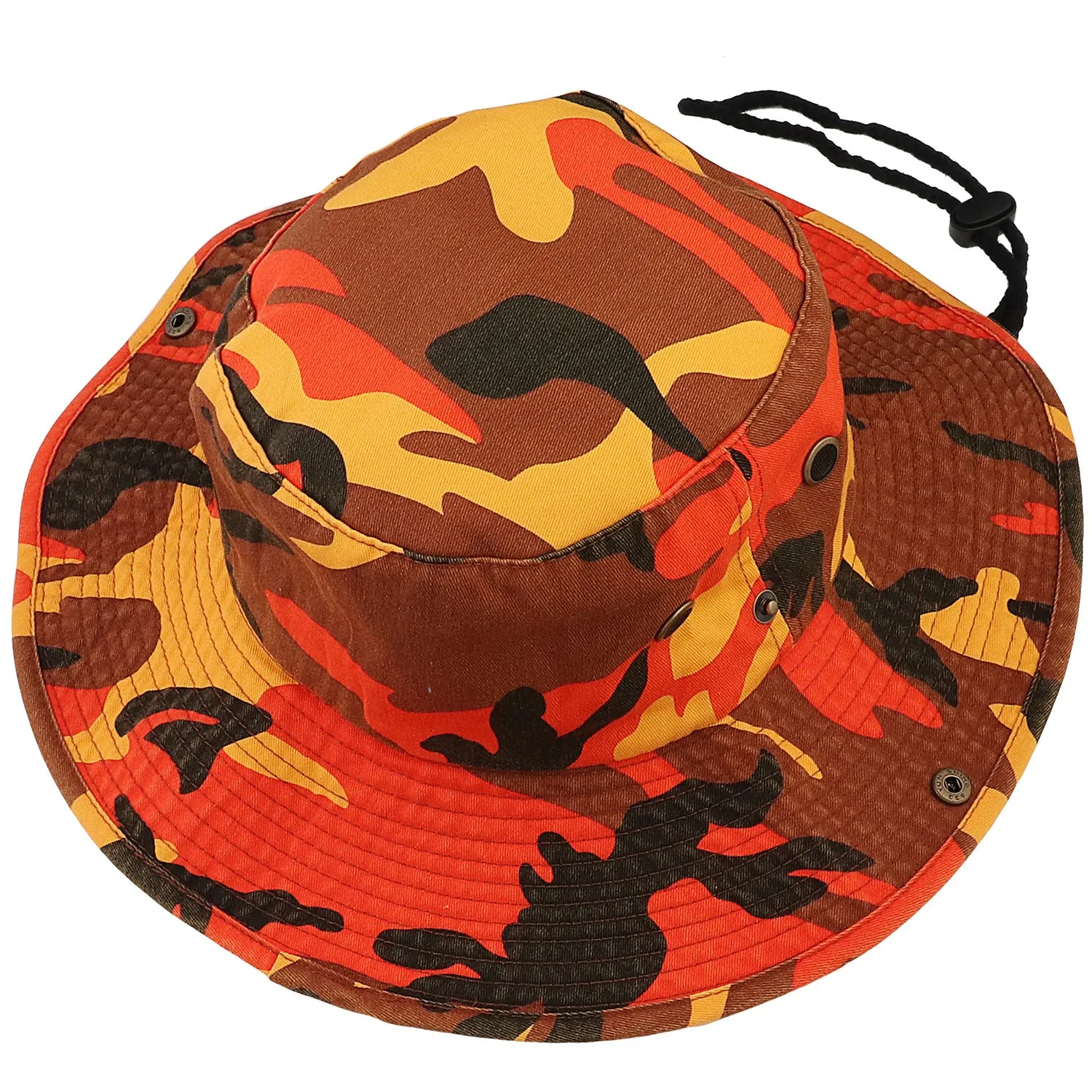 Wide Brim Boonie Hat - Orange Camouflage