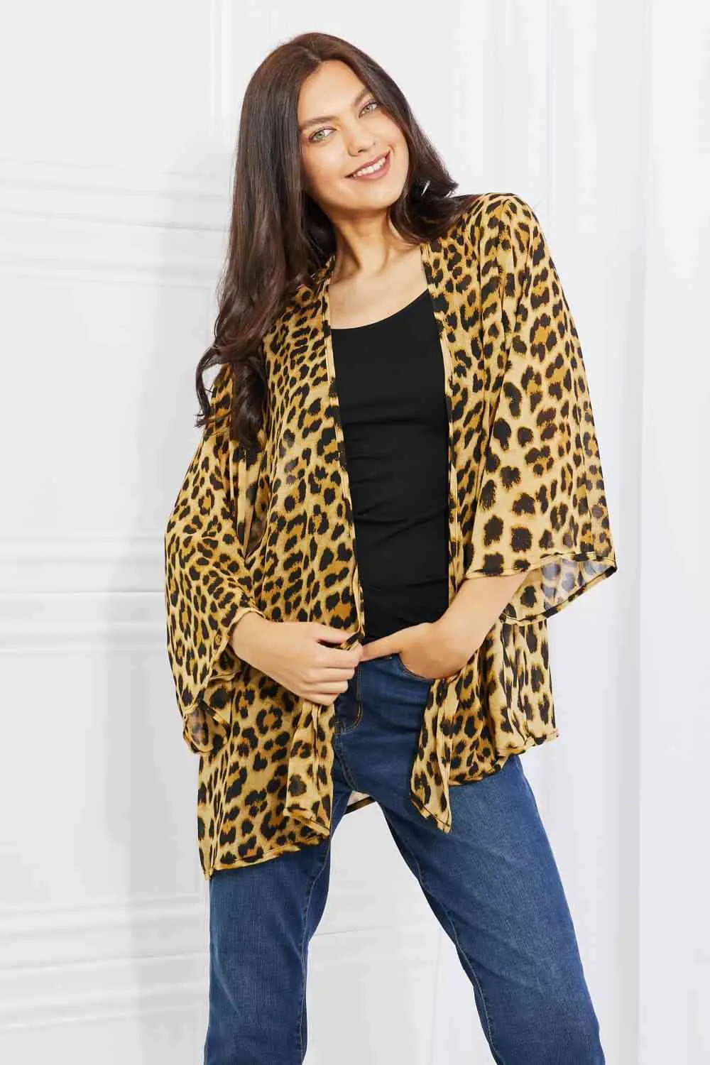 Wild Muse Full Size Animal Print Kimono in Brown