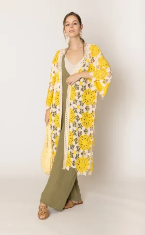 Yellow Flower Crochet Cardigan