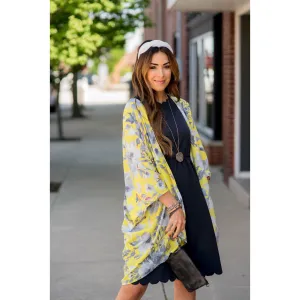 Yellow Gray Floral Kimono