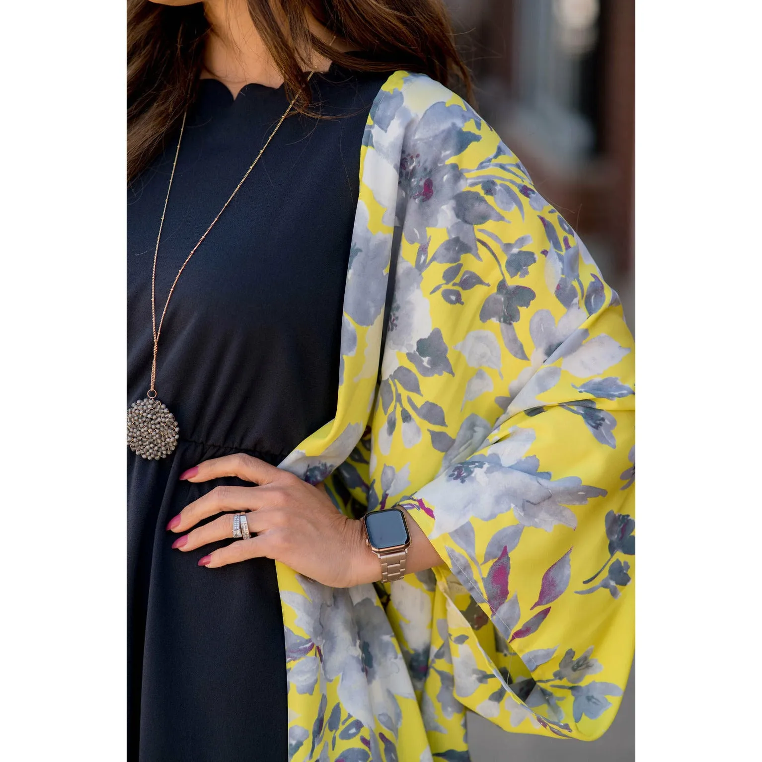 Yellow Gray Floral Kimono