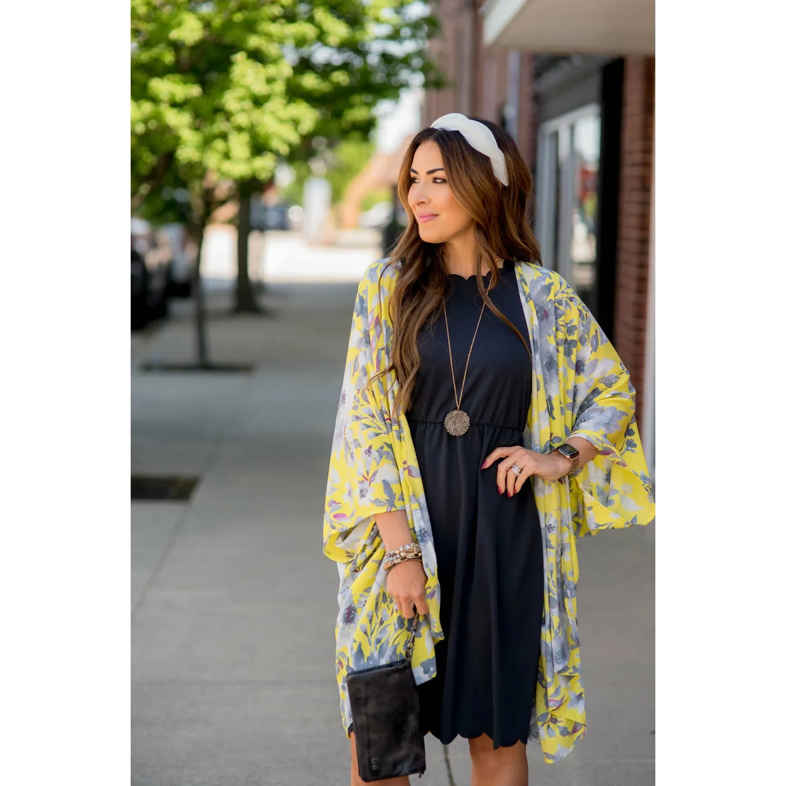 Yellow Gray Floral Kimono