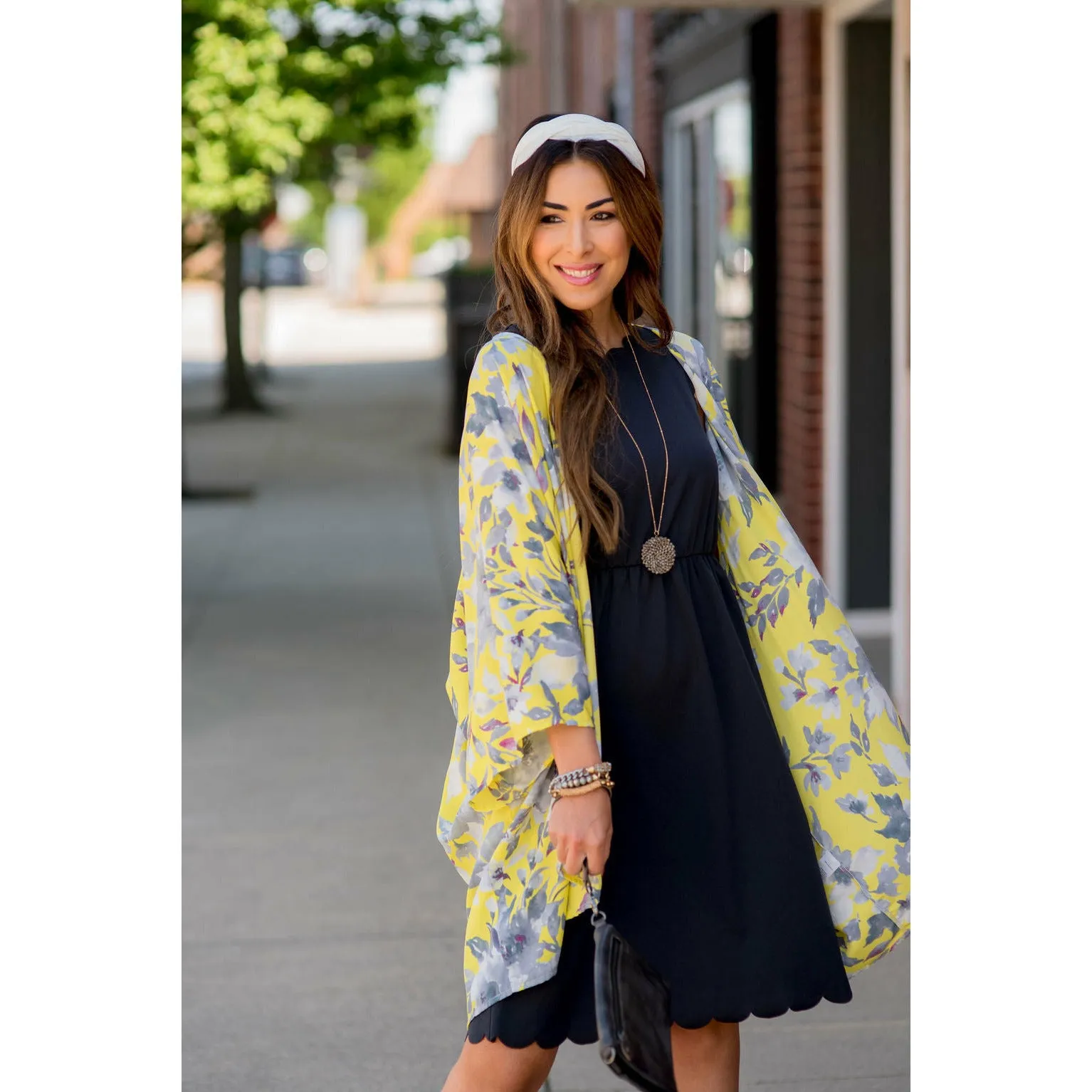 Yellow Gray Floral Kimono